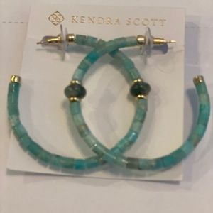 REG $98 KENDRA SCOTT 14KP MEDIUM C-HOOP GEMSTONE BEADED TEAL MIX EARRINGS